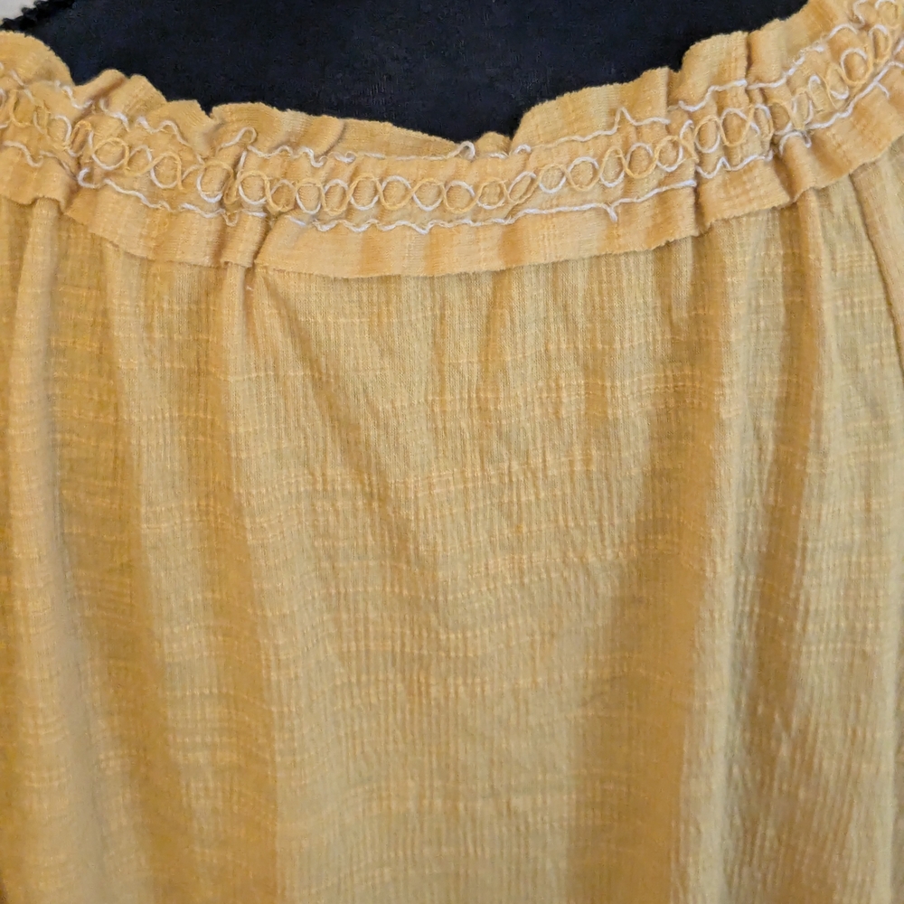 Max Studio 3X Mustard Boho Peasant Blouse Ruffle Neck Gauze Cottagecore Curvy - Picture 4 of 11